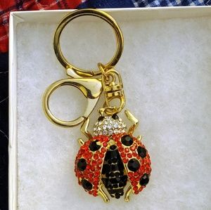 Gold Tone Rhinestone Lady Bug Charm/Keychain